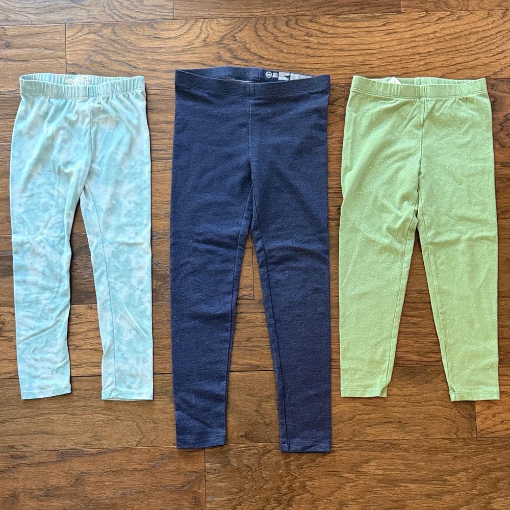 Girls Leggings bundle - Light Blue Tie Dye, Navy Jean Jegging, Green Sparkle